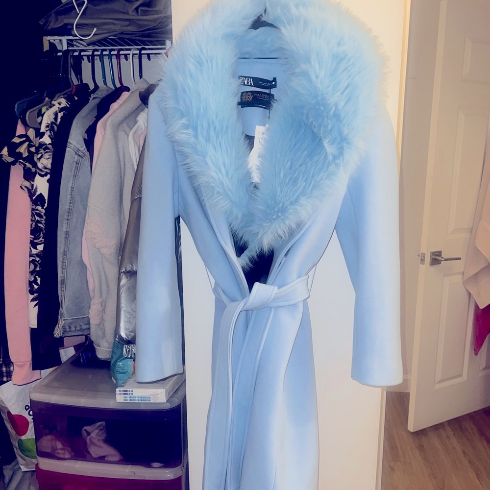 ZARA warm light blue winter coat